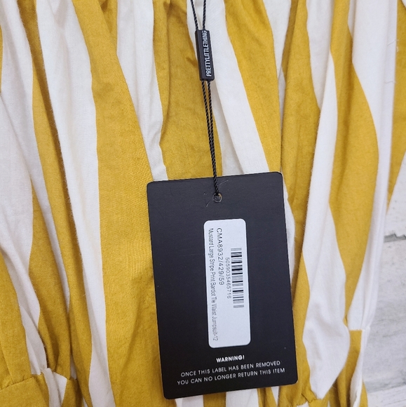 PrettyLittleThing Mustard Striped Bardot Jumpsuit - Picture 10 of 13